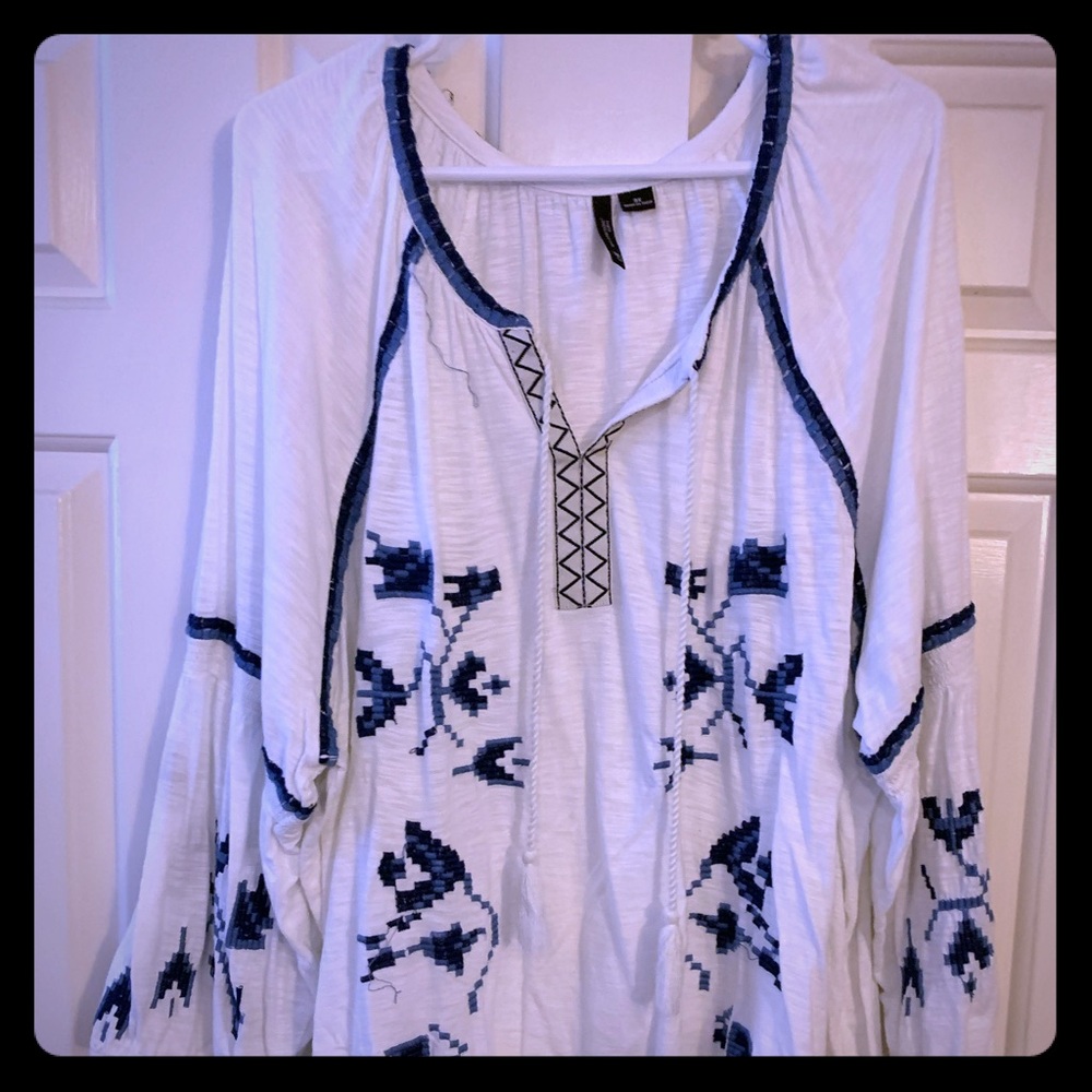 White and blue plus size blouse